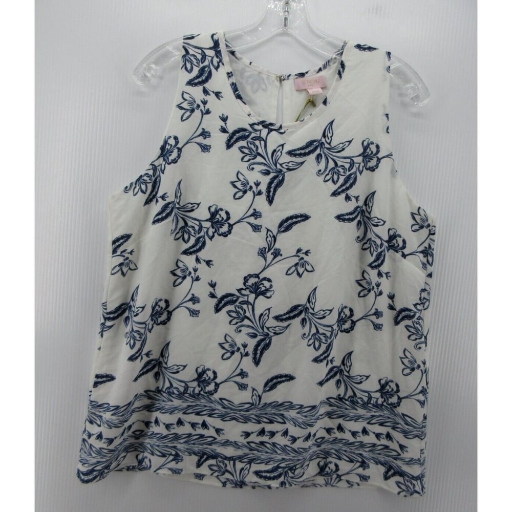 St Tropez West Top Large Tank Blouse Cut Out Floral Scoop Neck NEW